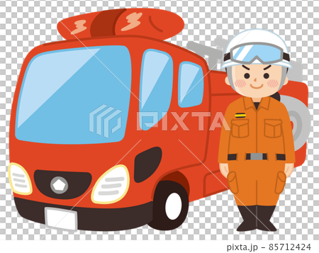 消防士の男性とはしご消防車 消防士の男性とはしご消防車 85712424