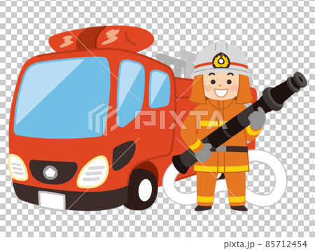 消防士の男性とはしご消防車 85712454