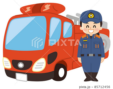 消防士の男性とはしご消防車 85712456