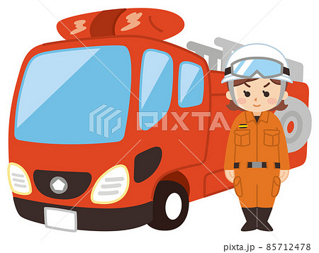 消防士の女性とはしご消防車 85712478