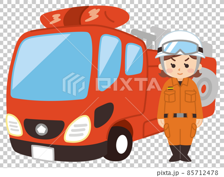 消防士の女性とはしご消防車 85712478