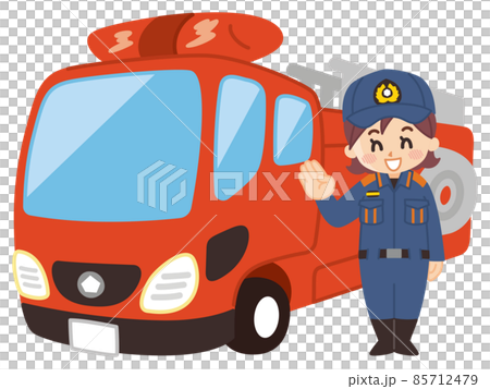 消防士の女性とはしご消防車 消防士の女性とはしご消防車 85712479