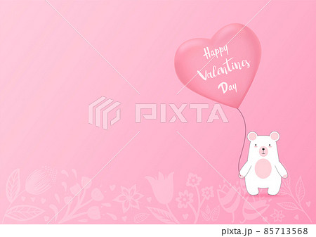 Valentines heart balloon with bear on pink background. Valentine's day cute background. Vector illustration. 85713568