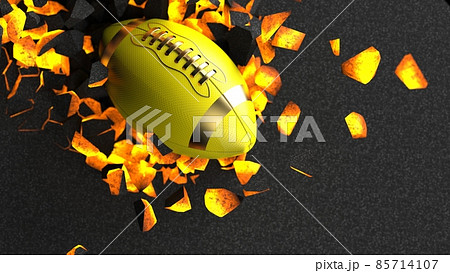 燃えるマグマと黒色-黄色のアメリカンフットボール 85714107