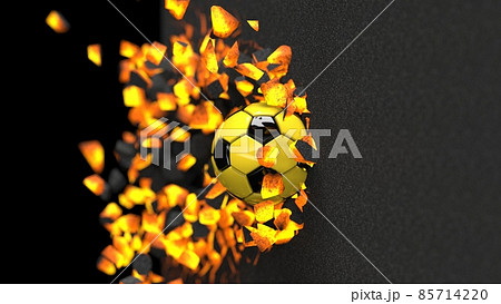 燃えるマグマと黒色 黄色のサッカーボールのイラスト素材