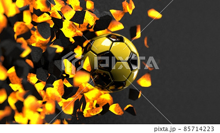 燃えるマグマと黒色 黄色のサッカーボールのイラスト素材