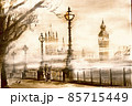霧に包まれたロンドンの水彩画 85715449