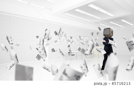Businessman with an old TV instead of head. 85716213