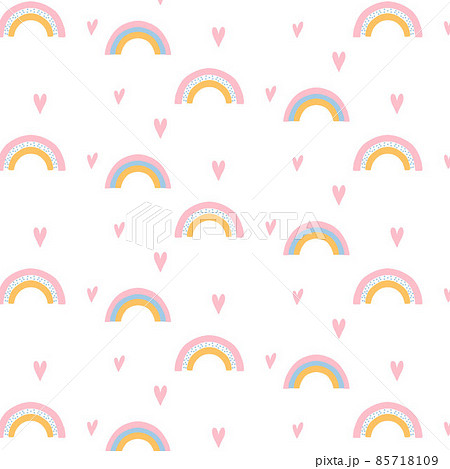Vector seamless pattern with rainbows and hearts. Cute childish pattern with rainbows. 85718109