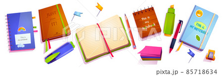 Stationery, school supplies, notebook, pen, pencil 85718634