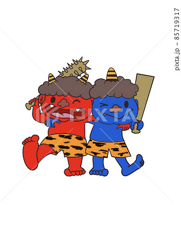 保育おたより子ども向け節分の赤鬼と青鬼のイラスト素材 [85719317