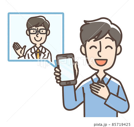 スマートフォンで診察を受けている男性 スマートフォンで診察を受けている男性 85719425