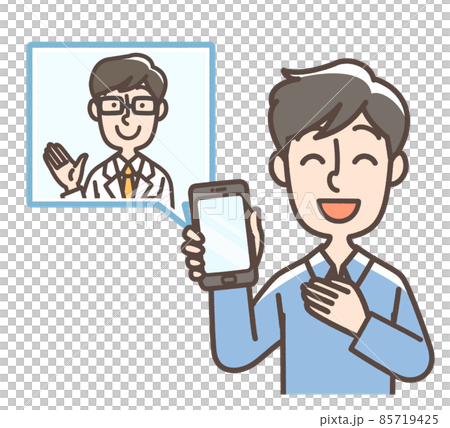 スマートフォンで診察を受けている男性 スマートフォンで診察を受けている男性 85719425