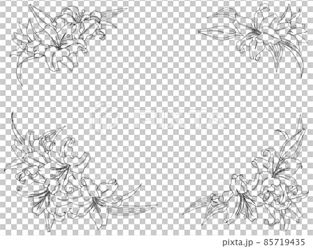 百合のフレーム③(四隅,線画) 85719435
