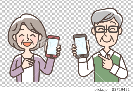 スマートフォンを使っている高齢男女 85719451