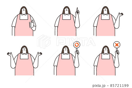 エプロンを付けた女性のベクターイラストセット エプロンを付けた女性のベクターイラストセット 85721199