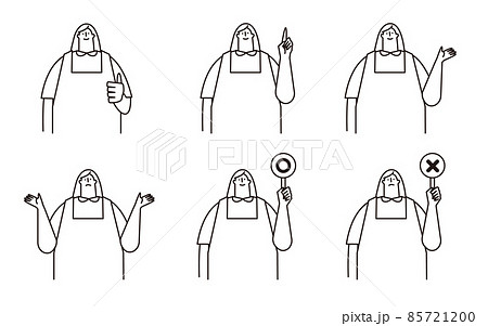 エプロンを付けた女性のベクターイラストセット エプロンを付けた女性のベクターイラストセット 85721200