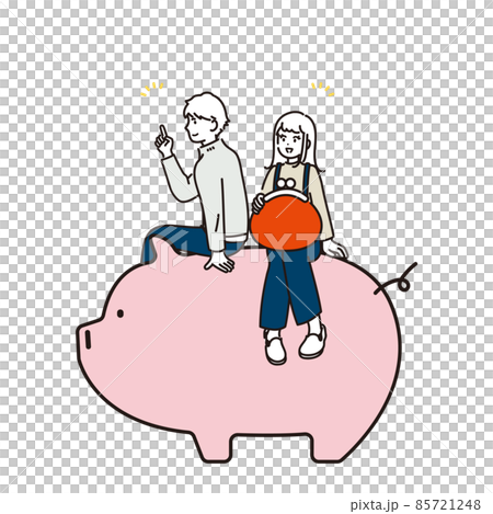 一對夫婦在存錢罐上獲得靈感的插圖素材 85721248