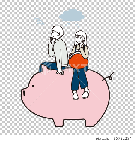 お金の心配をするカップルのイラスト素材 お金の心配をするカップルのイラスト素材 85721254
