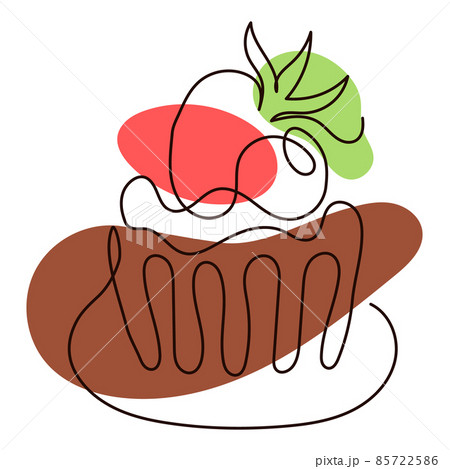 Dessert in a hand drawn linear style with colorful abstract stains. Isolated on white. Vector illustration 85722586