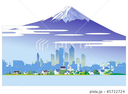 富士山と都市の背景イラスト 85722724