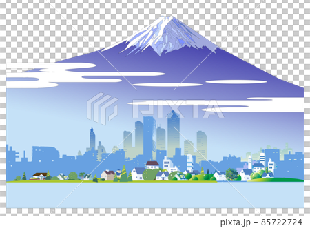 富士山と都市の背景イラスト 85722724