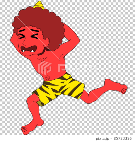 Illustration of a red demon running away (with outline) 85723356