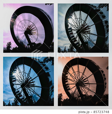 Collage of beautiful carousel ride in motion. Collage of beautiful carousel ride in motion. 85723748