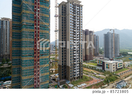 Aerial view of multistory apartment construction site in China Aerial view of multistory apartment construction site in China 85723805