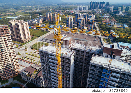 Aerial view of multistory apartment construction site in China Aerial view of multistory apartment construction site in China 85723846