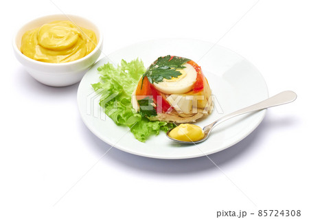 Delicious chicken aspic on a plate isolated on white background 85724308