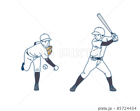 野球部　クラブ活動　部活　練習　スポーツ　ユニフォーム姿の少年　中高生　全身　イラスト 85724434