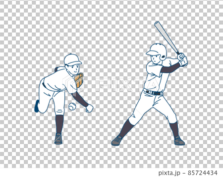 野球部　クラブ活動　部活　練習　スポーツ　ユニフォーム姿の少年　中高生　全身　イラスト 85724434