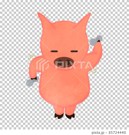 筋トレをしているかわいい豚のイラストのイラスト素材