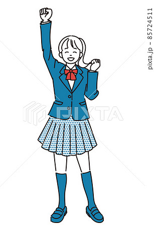 拳を突き上げて喜ぶ女子学生のシンプルイラスト 85724511