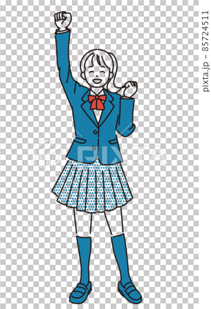 拳を突き上げて喜ぶ女子学生のシンプルイラスト 85724511
