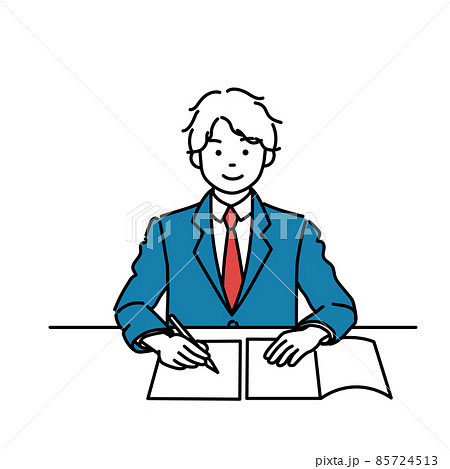 制服を着て授業を受ける男子学生のシンプルイラスト 85724513