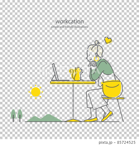 Freelancer who works freely with wocation Simple and stylish line drawing illustration 85724525