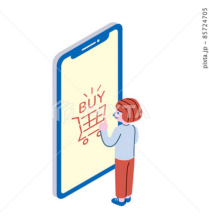 スマホで買い物をする女性のイラストのイラスト素材