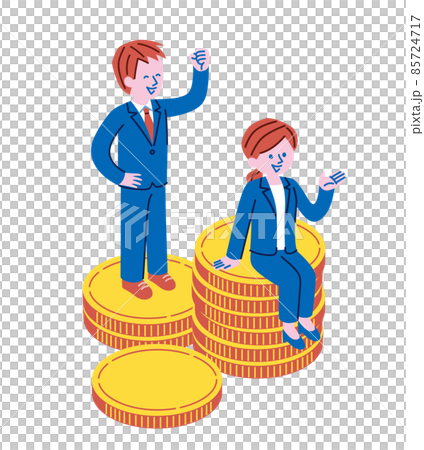 コインとビジネスパーソンのイラスト コインとビジネスパーソンのイラスト 85724717