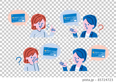 Illustration set of men and women talking about credit cards Illustration set of men and women talking about credit cards 85724723