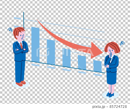 Illustration of men and women in graphs and suits 85724728