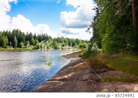 Summer landscape of Kymijoki river waters in Finland. 85724991