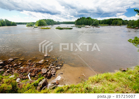 Summer landscape of Kymijoki river waters in Finland. 85725007