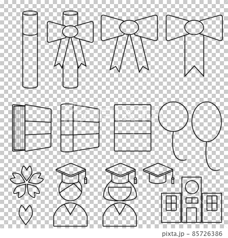 入学・卒業がモチーフのアイコンイラストセット 白黒 線画 85726386