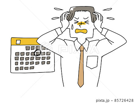 スケジュールに追われるサラリーマン　強いストレス状態　白地にベクター　温かみのある手描きの人物 85726428