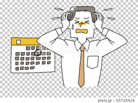 スケジュールに追われるサラリーマン　強いストレス状態　白地にベクター　温かみのある手描きの人物 85726428