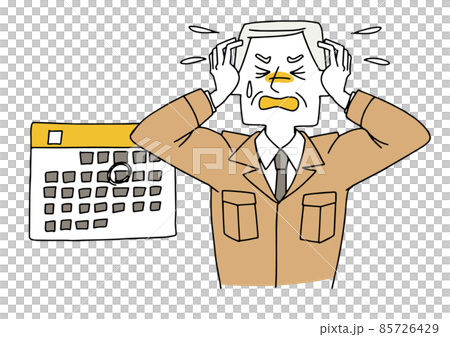スケジュールに追われる工務店の男性　強いストレス状態　白地にベクター　温かみのある手描きの人物 85726429