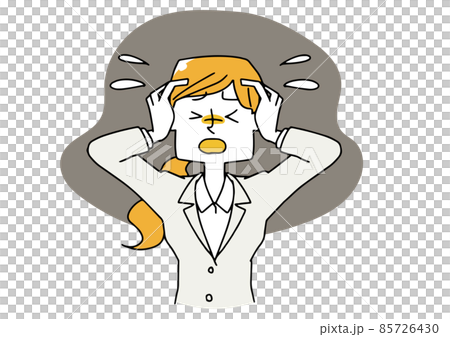 パニックになり頭を抱えるビジネスウーマン　強いストレス状態　白地にベクター　温かみのある手描きの人物 85726430