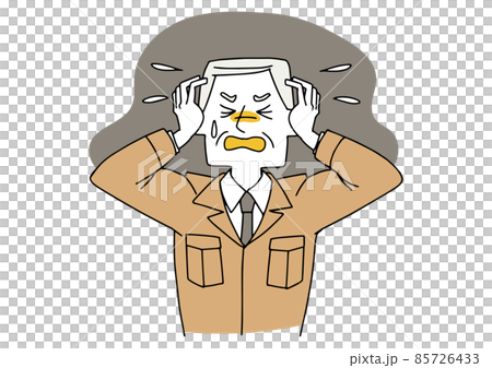 パニックになり頭を抱える工務店の男性　強いストレス状態　白地にベクター　温かみのある手描きの人物 85726433
